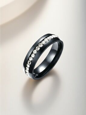 Black band ring Wedding Engagement Anniversary Gift Zircon inlay NWT